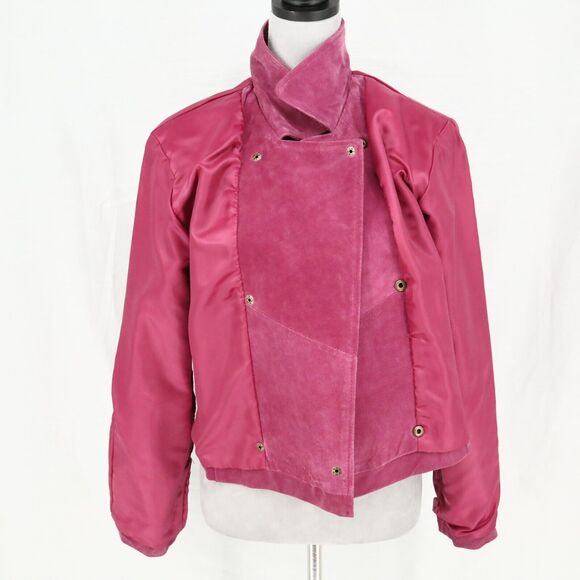 Outer Edge Jacket Womens Large Pink Suede Leather Double Breasted Lined Moto - Picture 12 of 15